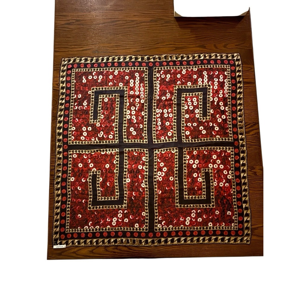 Givenchy Paris Logo Silk Scarf 37x37" Italy Brown & Red Gold Chain Pattern - Picture 5 of 9